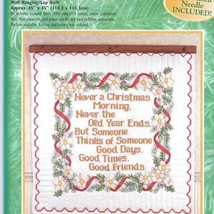 Bucilla stamped Christmas cross stitch wall hanging/lap quilt kit partially done